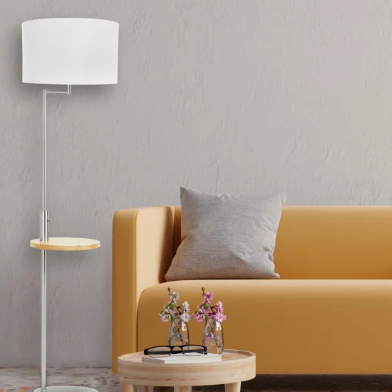 LÁMPARA DE PIE NÍQUEL SATINADO E27 USB PORTIA 2