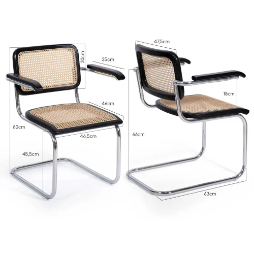 SILLA WEBSTER CON REPOSABRAZOS NEGRA RATTAN NATURAL