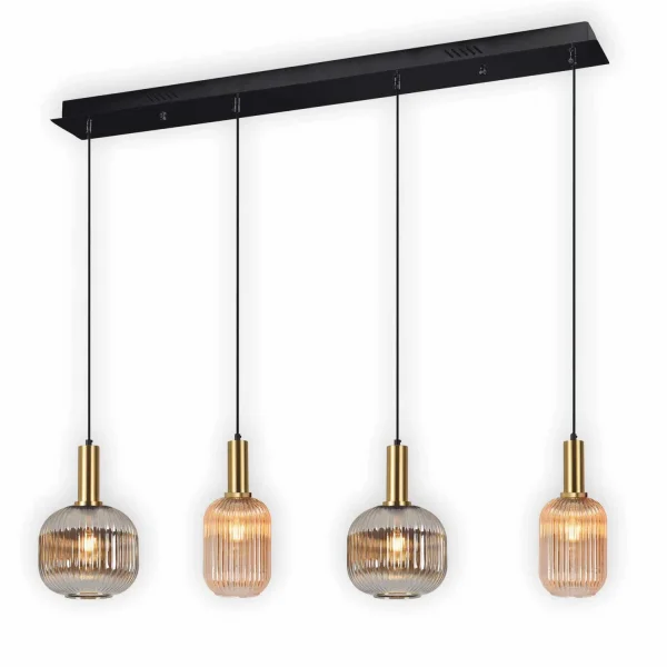 LÁMPARA DE TECHO 4 LUCES TULIPAS COMBINADAS ÁMBAR/FUMÉ E27 SHELBY LÁMPARA DE TECHO 4 LUCES TULIPAS COMBINADAS ÁMBAR/FUMÉ E27 SHELBY