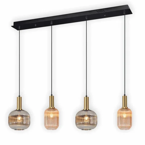 LÁMPARA DE TECHO 4 LUCES TULIPAS COMBINADAS ÁMBAR/FUMÉ E27 SHELBY LÁMPARA DE TECHO 4 LUCES TULIPAS COMBINADAS ÁMBAR/FUMÉ E27 SHELBY
