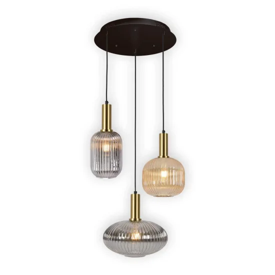 LÁMPARA DE TECHO 3 LUCES TULIPAS COMBINADAS ÁMBAR/FUMÉ Ø40 E27 SHELBY 2