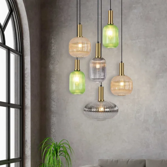 LÁMPARA DE TECHO 6 LUCES TULIPAS COMBINADAS Ø70 E27 SHELBY