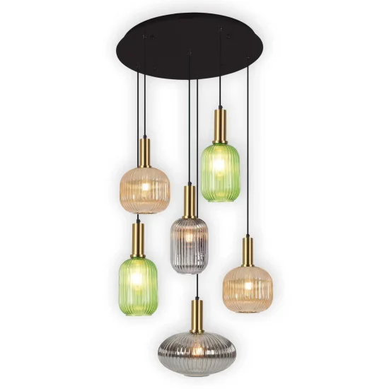 LÁMPARA DE TECHO 6 LUCES TULIPAS COMBINADAS Ø70 E27 SHELBY 2