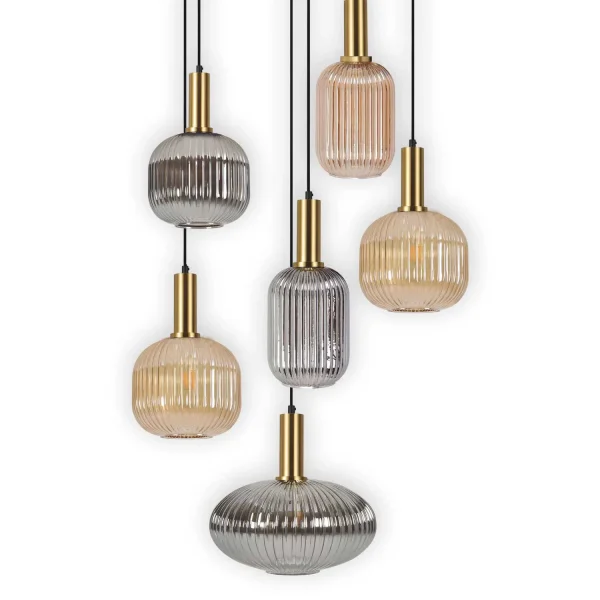 LÁMPARA DE TECHO 6 LUCES TULIPAS COMBINADAS ÁMBAR/FUMÉ Ø70 E27 SHELBY