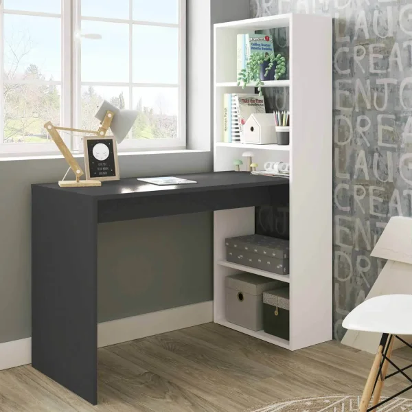 MESA ESCRITORIO CON ESTANTERÍA REVERSIBLE BLANCO ARTIK y GRIS ANTRACITA SALTHOLMEN
