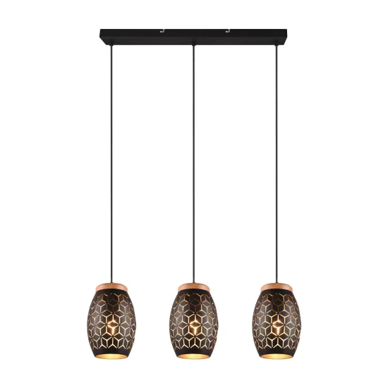 LÁMPARA DE TECHO COLGANTE 3 LUCES METAL NEGRO E27 BIRKITA 2