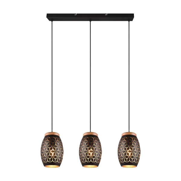 LÁMPARA DE TECHO COLGANTE 3 LUCES METAL NEGRO E27 BIRKITA
