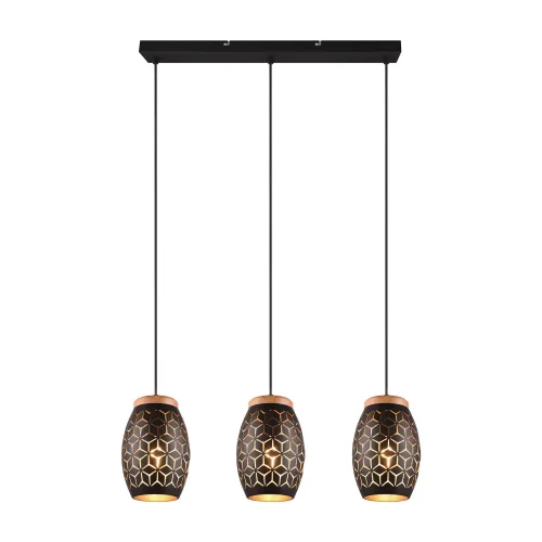 LÁMPARA DE TECHO COLGANTE 3 LUCES METAL NEGRO E27 BIRKITA