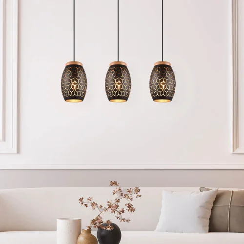 LÁMPARA DE TECHO COLGANTE 3 LUCES METAL NEGRO E27 BIRKITA