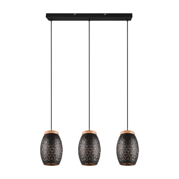 LÁMPARA DE TECHO COLGANTE 3 LUCES METAL NEGRO E27 BIRKITA