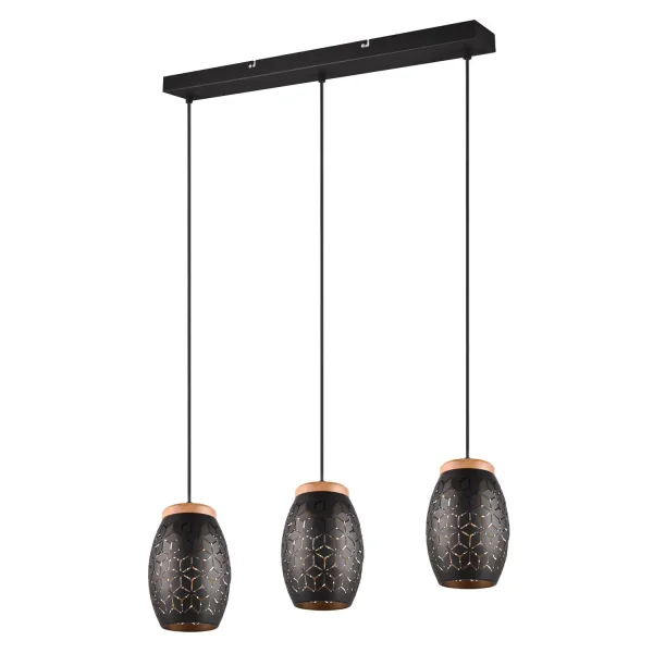 LÁMPARA DE TECHO COLGANTE 3 LUCES METAL NEGRO E27 BIRKITA
