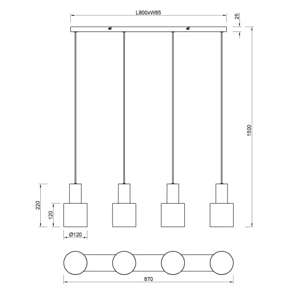LÁMPARA DE TECHO COLGANTE 4 LUCES E27 AQUILES