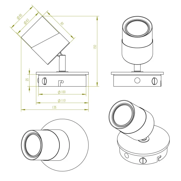 FOCO DE TECHO/PARED 1 LUZ GU10 BLANCO AMARU