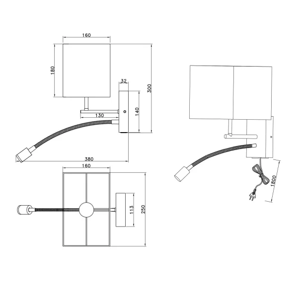 APLIQUE DE PARED FLEXO E27 PANTALLA RECTANGULAR MARISOL