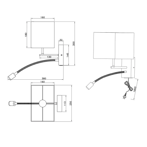 APLIQUE DE PARED FLEXO E27 PANTALLA RECTANGULAR MARISOL