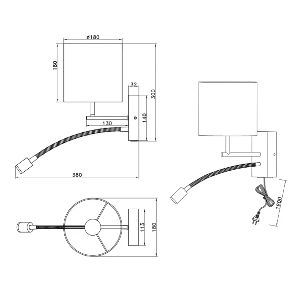 APLIQUE DE PARED FLEXO E27 PANTALLA CILÍNDRICA MARISOL