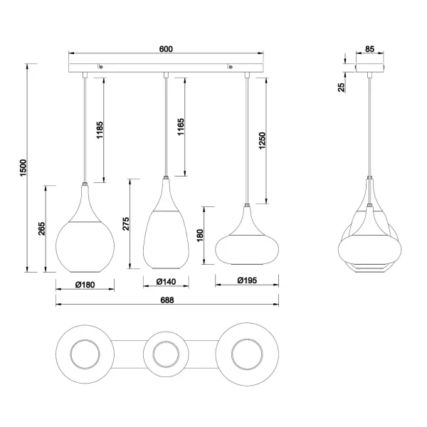 LÁMPARA COLGANTE 3 LUCES COLOR ACERO CROMADO E14 LESLIE