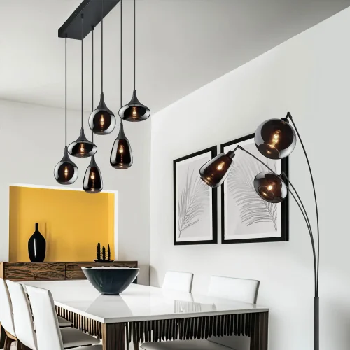 LÁMPARA COLGANTE 6 LUCES COLOR ACERO CROMADO E14 LESLIE