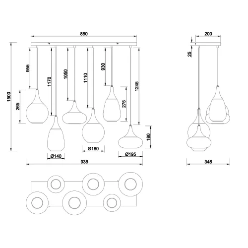 LÁMPARA COLGANTE 6 LUCES COLOR ACERO CROMADO E14 LESLIE