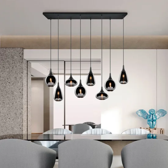 LÁMPARA COLGANTE 8 LUCES COLOR ACERO CROMADO E14 LESLIE