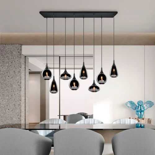 LÁMPARA COLGANTE 8 LUCES COLOR ACERO CROMADO E14 LESLIE