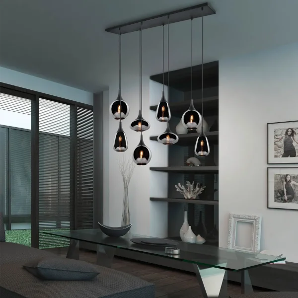 LÁMPARA COLGANTE 8 LUCES COLOR ACERO CROMADO E14 LESLIE