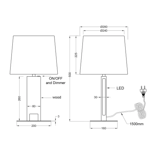 LÁMPARA DE MESA E27 BASE DE MADERA CON LED 6W ROXANA LÁMPARA DE MESA E27 BASE DE MADERA CON LED 6W ROXANA