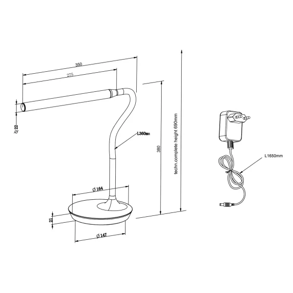 LÁMPARA DE MESA TÁCTIL LED 5W REGULABLE GRIS TANNER LÁMPARA DE MESA TÁCTIL LED 5W REGULABLE GRIS TANNER