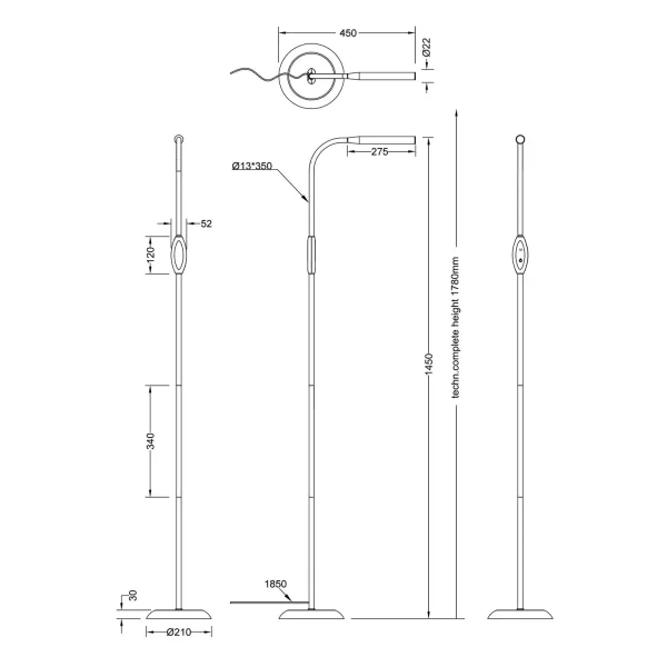 LÁMPARA DE PIE TÁCTIL LED 5W REGULABLE BLANCO TANNER LÁMPARA DE PIE TÁCTIL LED 5W REGULABLE BLANCO TANNER