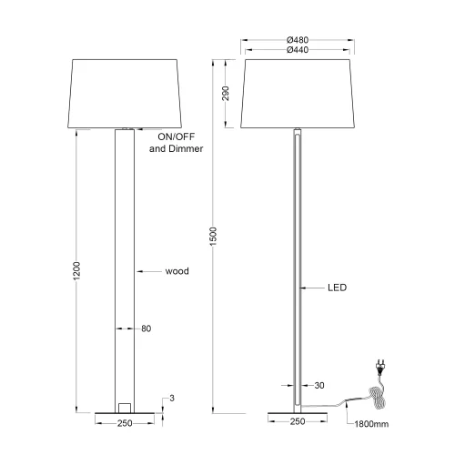 LÁMPARA DE PIE E27 BASE DE MADERA CON LED 10W ROXANA