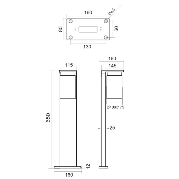 BALIZA EXTERIOR CON SENSOR DE LUZ E27 IP44 65CM ARABELA