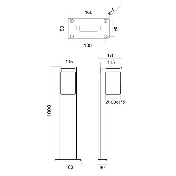 BALIZA EXTERIOR CON SENSOR DE LUZ E27 IP44 100CM ARABELA