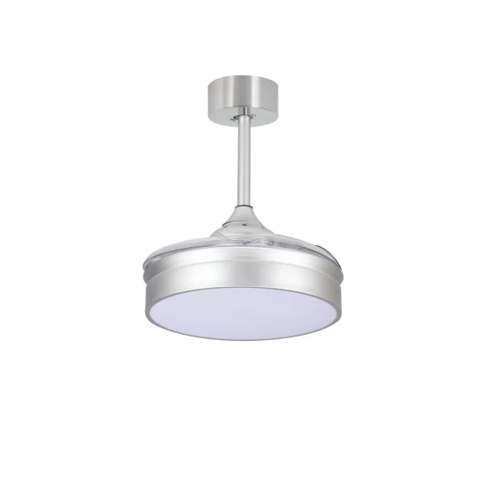 VENTILADOR DE TECHO LED 24W REGULABLE PLATA 4 ASPAS PLEGABLES MOTOR DC PALMA 2