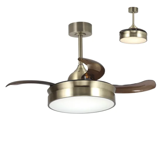 VENTILADOR DE TECHO LED 24W REGULABLE CUERO 4 ASPAS PLEGABLES MOTOR DC PALMA