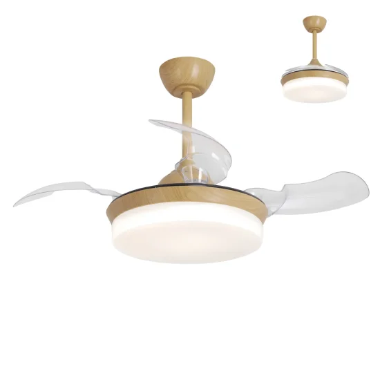 VENTILADOR DE TECHO LED 24W REGULABLE MADERA 4 ASPAS PLEGABLES GERALDTON