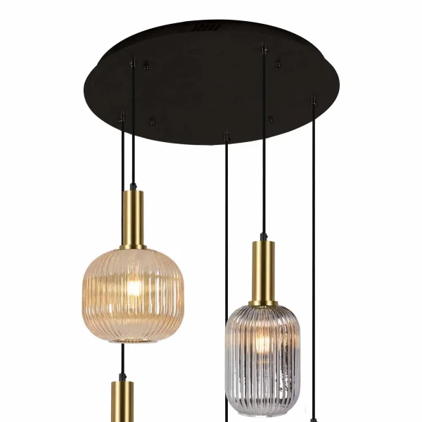 BASE REDONDA 5 LUCES ACERO PINTADO NEGRO Ø 70CM