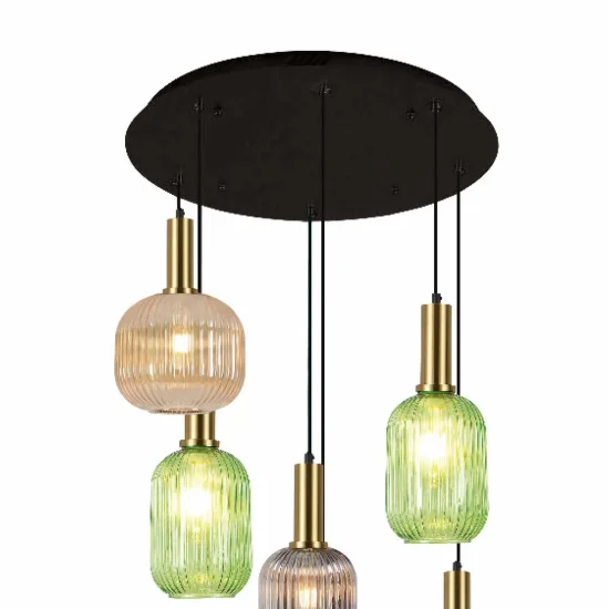 BASE REDONDA 6 LUCES ACERO PINTADO NEGRO Ø 70CM 2