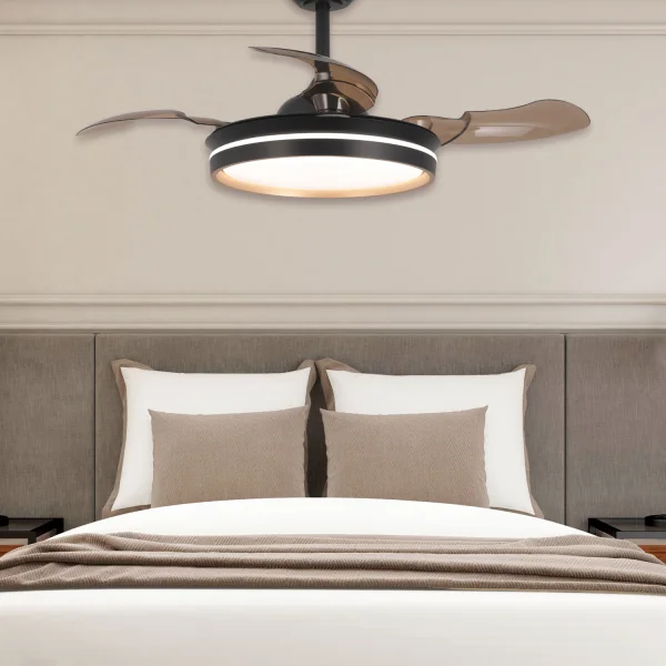 VENTILADOR DE TECHO CON LUZ LED 24W REGULABLE MOTOR DC NEGRO CASCADE