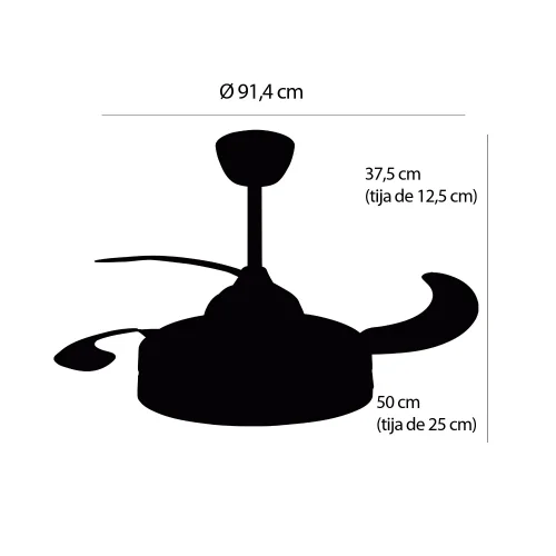 VENTILADOR DE TECHO LED 38W REGULABLE 4 ASPAS PLEGABLES SKYLER