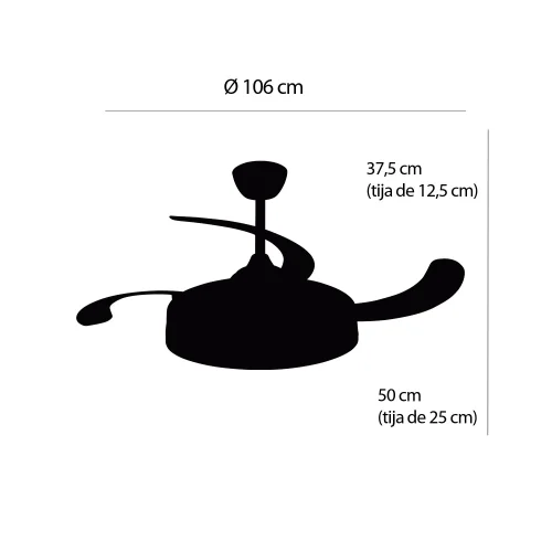 VENTILADOR DE TECHO LED 48W REGULABLE 4 ASPAS PLEGABLES SKYLER