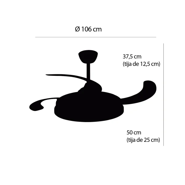 VENTILADOR DE TECHO LED 48W REGULABLE 4 ASPAS PLEGABLES HANOI