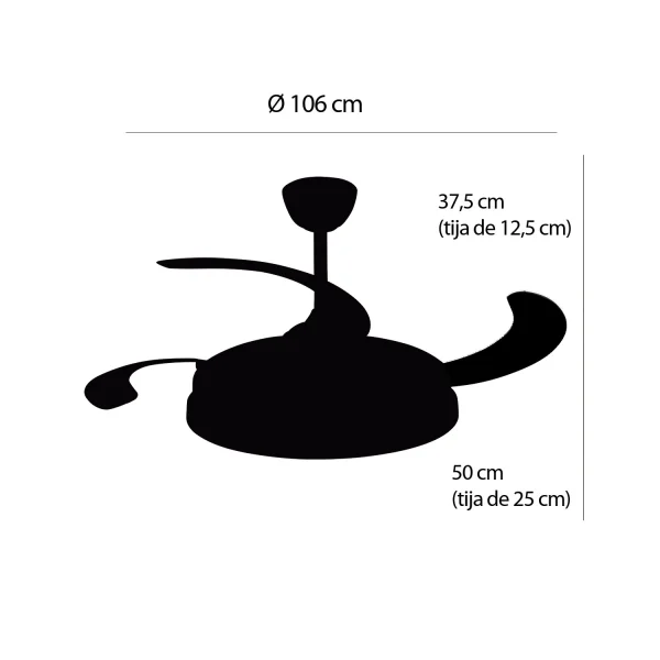 VENTILADOR DE TECHO LED 48W REGULABLE 4 ASPAS PLEGABLES WELLINGTON