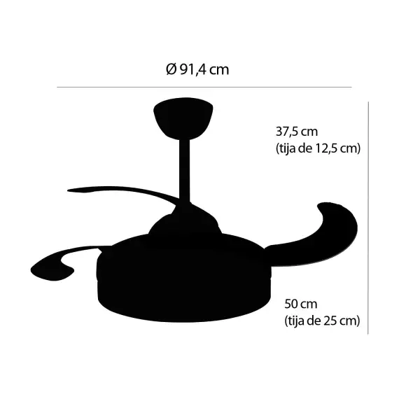 VENTILADOR DE TECHO LED 38W REGULABLE 4 ASPAS PLEGABLES TUCSON