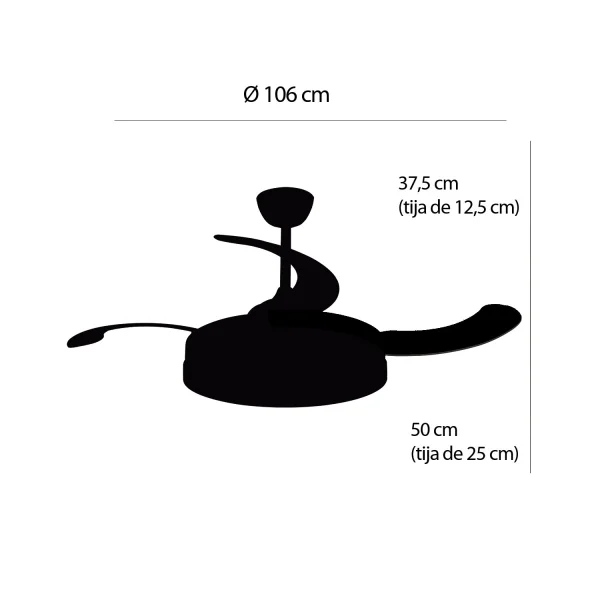 VENTILADOR DE TECHO LED 48W REGULABLE 4 ASPAS PLEGABLES TUCSON