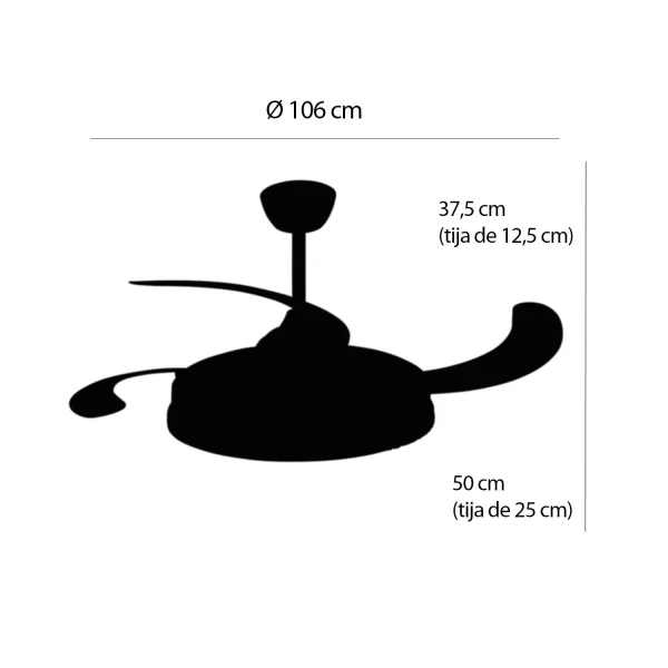 VENTILADOR DE TECHO LED 48W REGULABLE 4 ASPAS RETRÁCTILES PRAGA