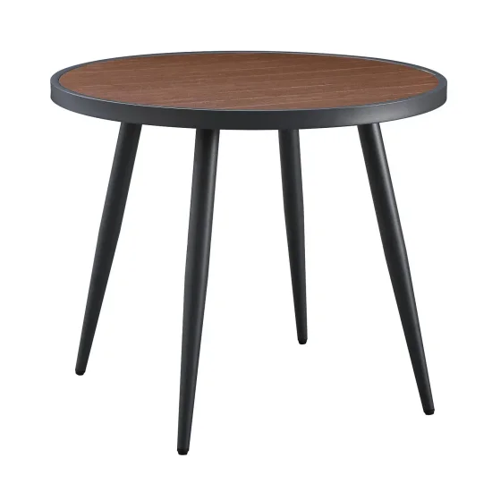 MESA DE JARDIN METAL EFECTO MADERA Ø90 CM INEZ