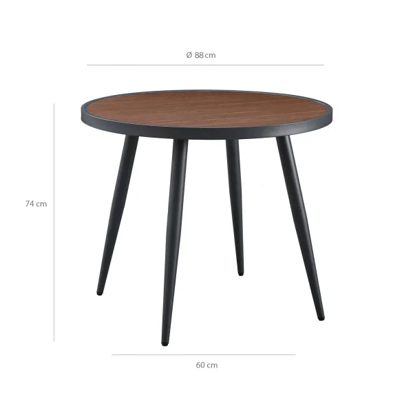 MESA DE JARDIN METAL EFECTO MADERA Ø90 CM INEZ