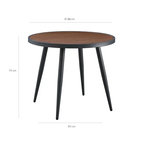 MESA DE JARDIN METAL EFECTO MADERA Ø90 CM INEZ