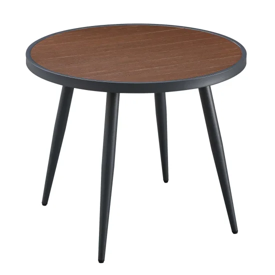 MESA DE JARDIN METAL EFECTO MADERA Ø90 CM INEZ 2