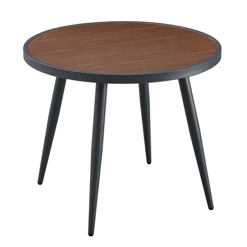 MESA DE JARDIN METAL EFECTO MADERA Ø90 CM INEZ